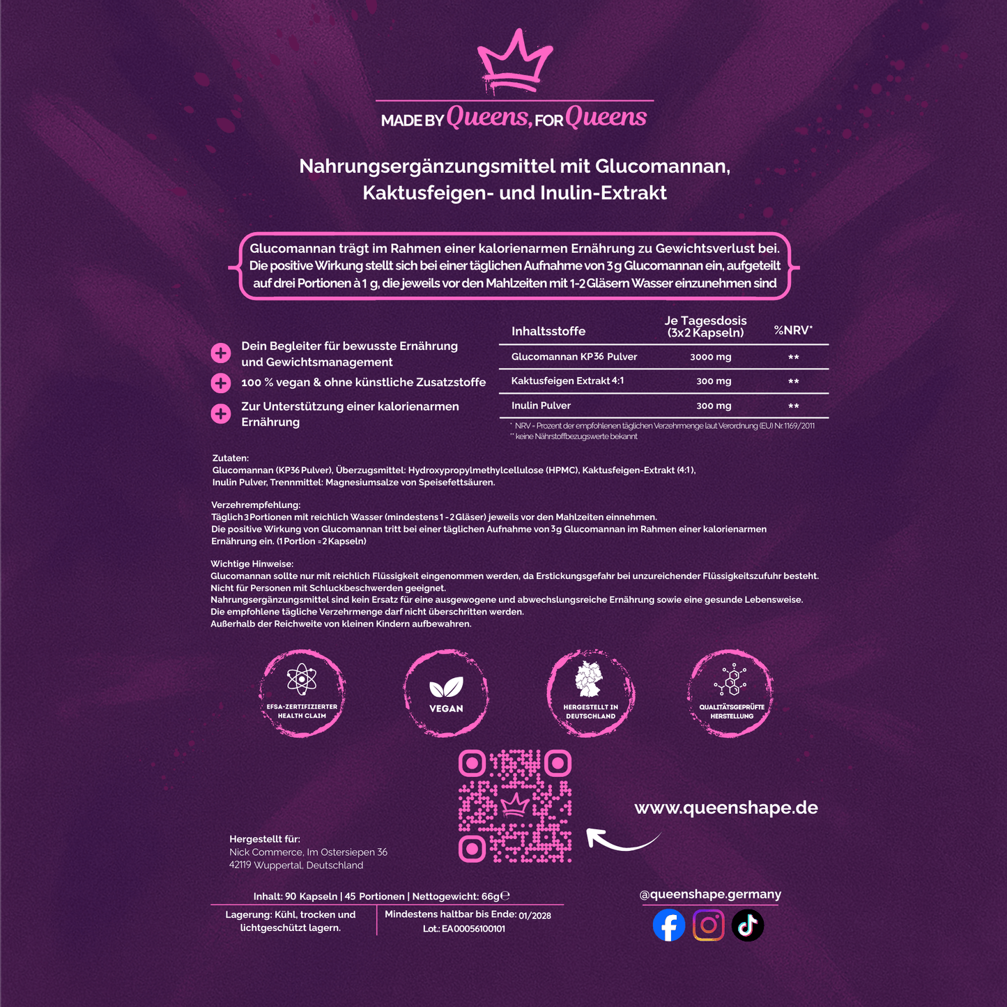 QueenShape Sättigungskapseln: Abnehmen mit Glucomannan