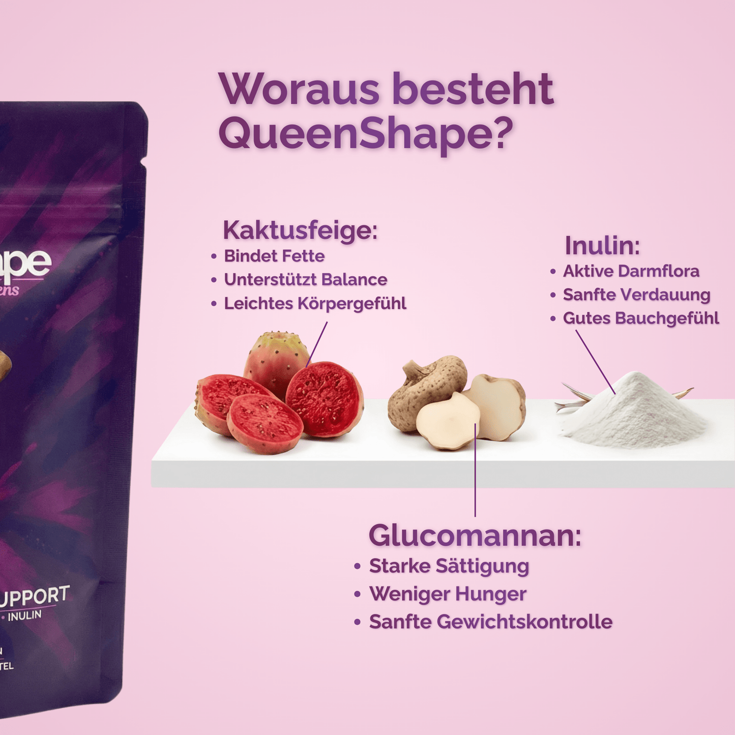 QueenShape Sättigungskapseln: Abnehmen mit Glucomannan