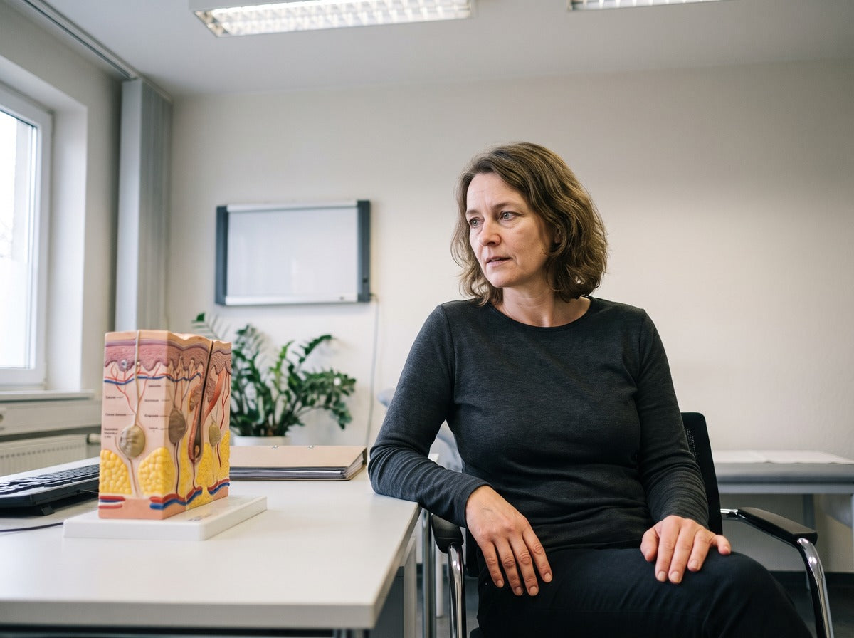 Im Sprechzimmer der Dermatologin, ein Modell der Hautschichten auf dem Tisch